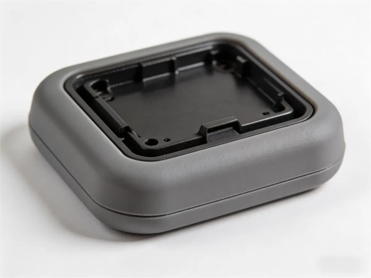 Overmolded product with rigid substrate and soft outer layer