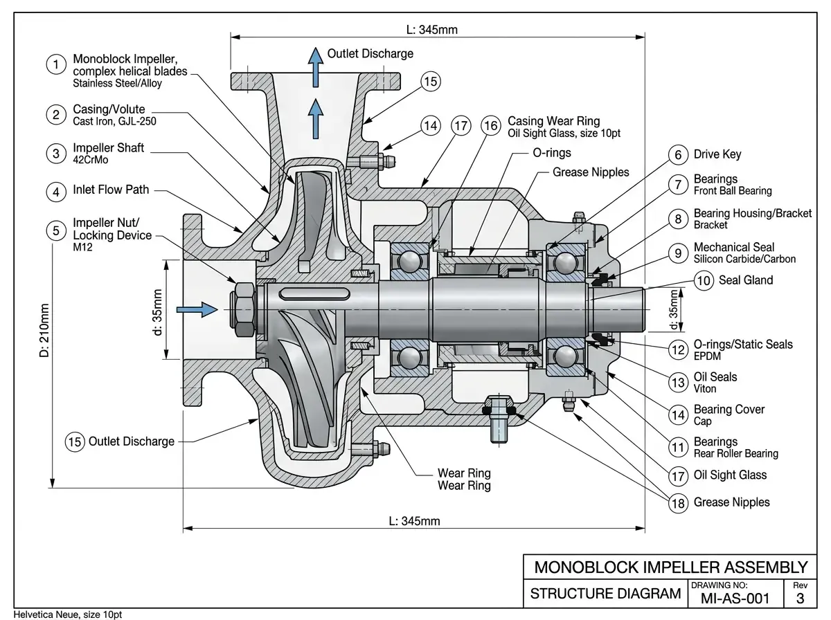 Monoblock impeller component structure